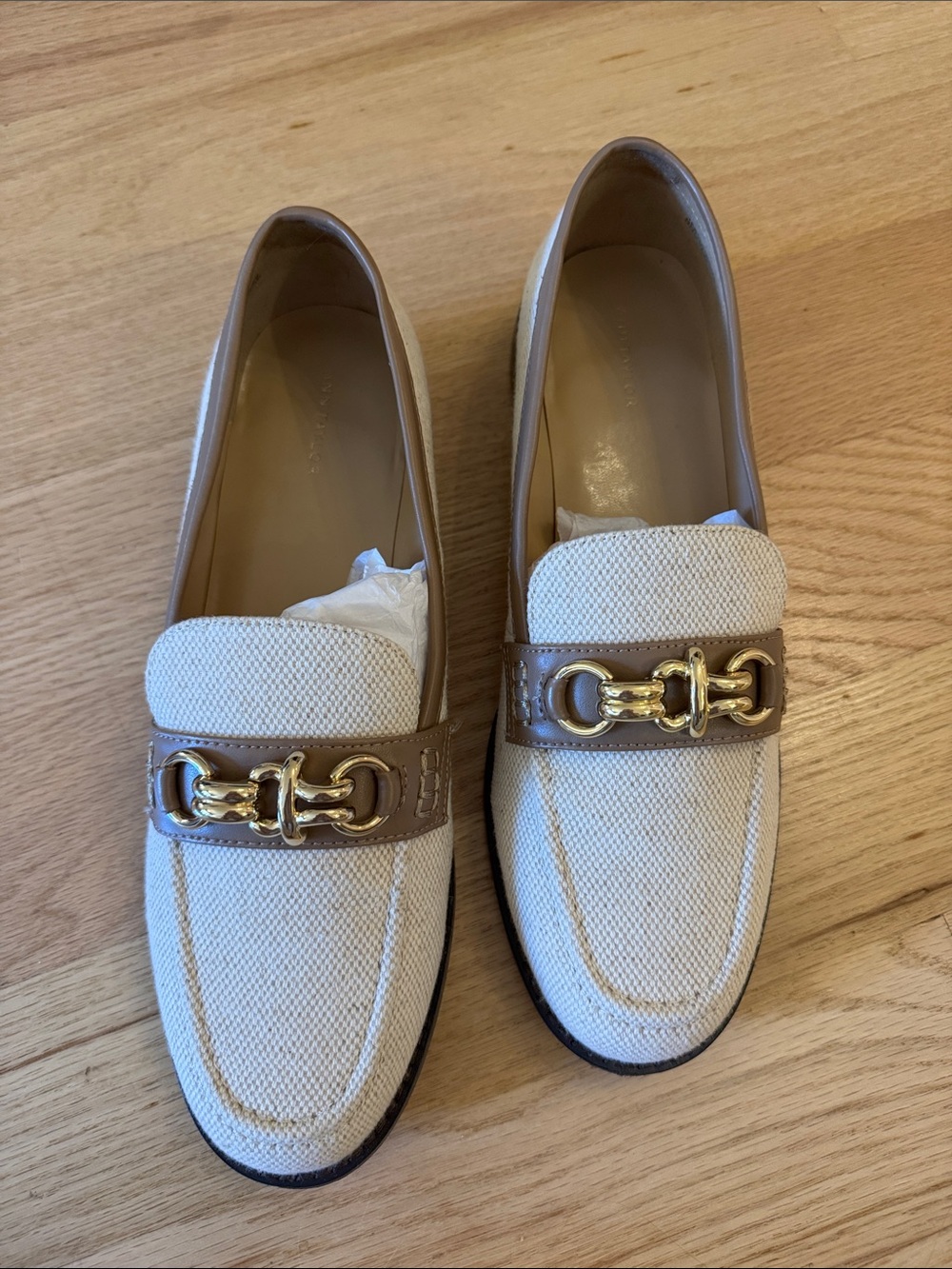 Ann Taylor Horsebit Loafers in Cream & Brown